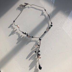 Black and Gray Beaded Necklace on Gunmetal Chain